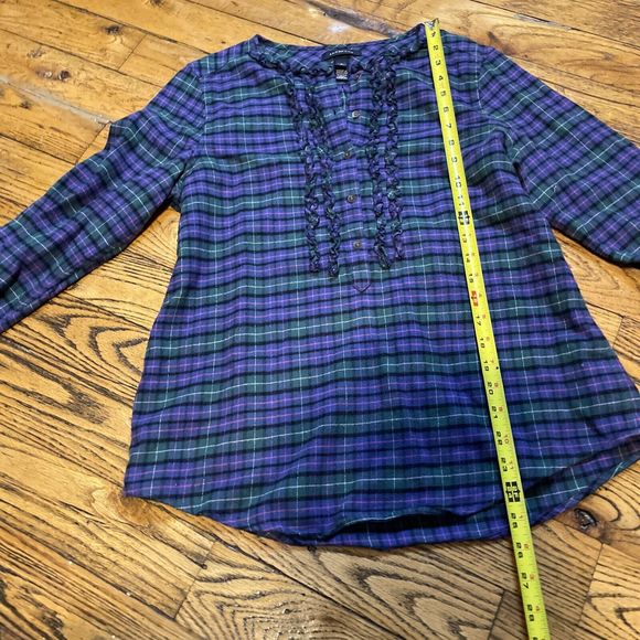 lands end ruffle henley plaid womens small work shirt - Picture 4 of 6